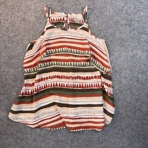 Loft Outlet Ruffle Halter Top XS Multi-Color Geometric Stripe Polyester